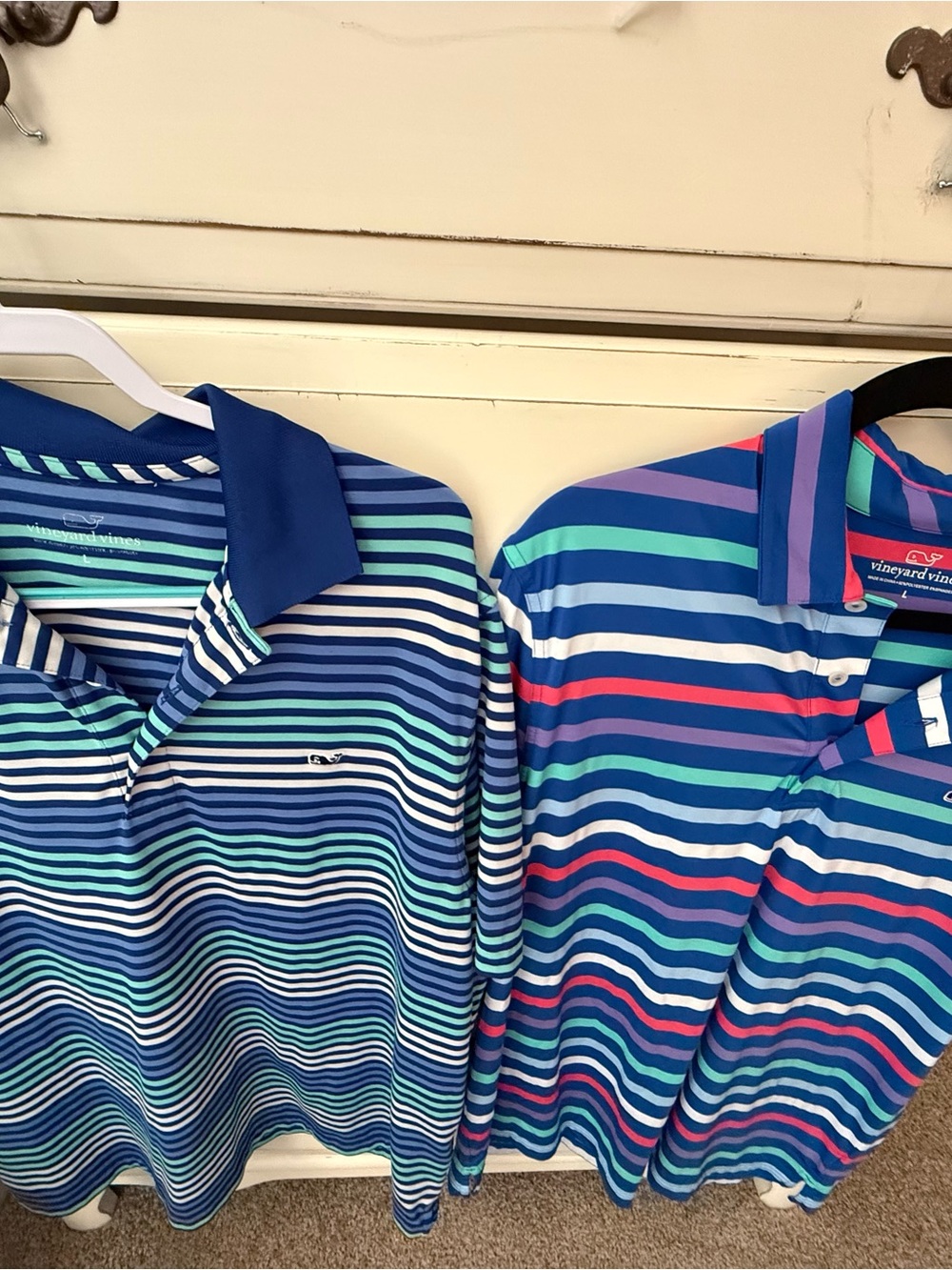 Vineyard Vines Blue, Teal & Pink Striped Polo Pair. Lot of 2.